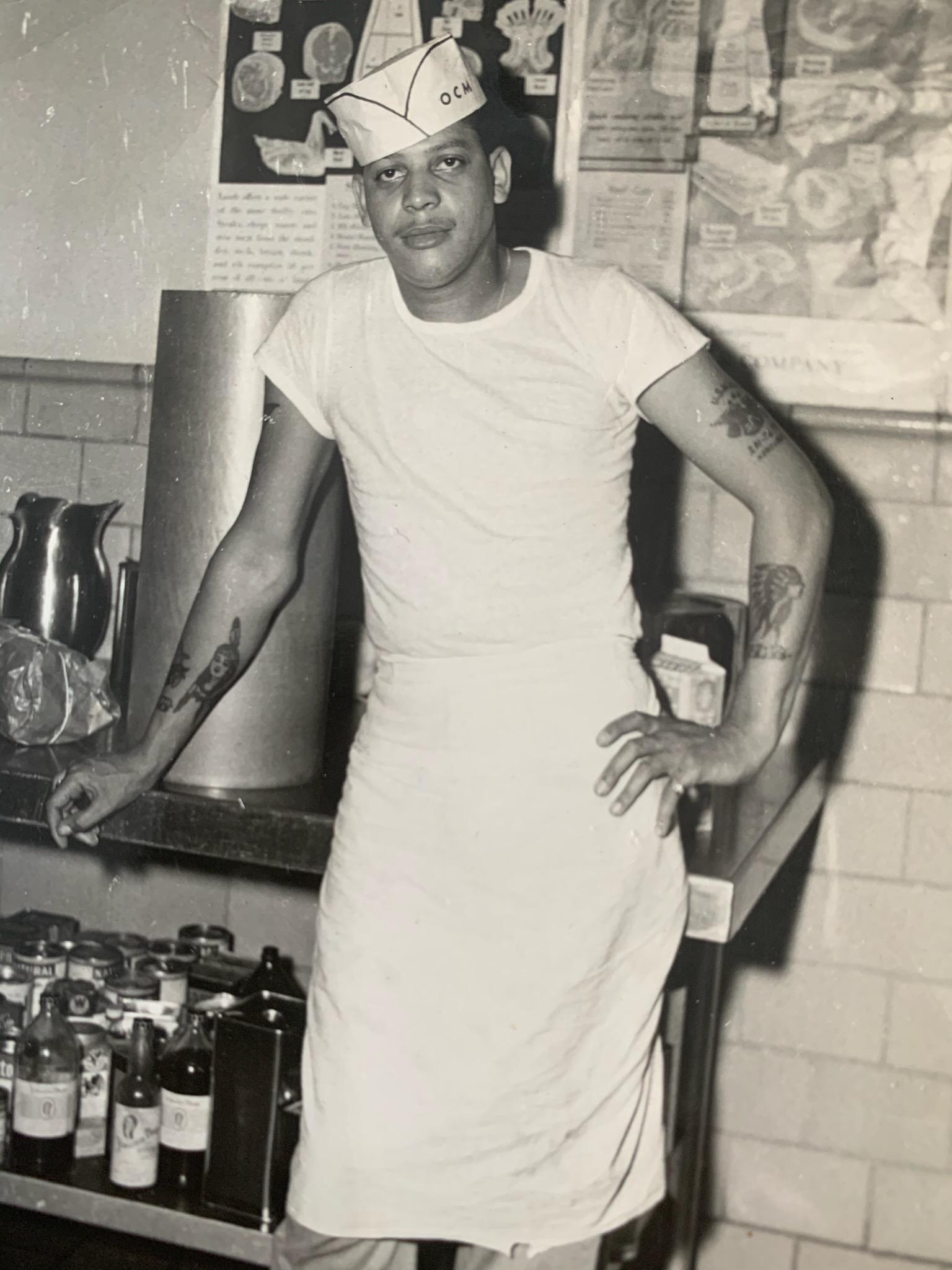 Brown Simpson, pictured in 1947, working in the kitchens cooking his own Simpson Stew. Brown was an avid stewhead, perhaps the biggest in league history. He had a close relationship with Chef Sneeze, his favourite stew cooker.
